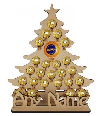 6mm Personalised Christmas Tree Chocolate Orange and Ferrero Rocher Holder Advent Calendar